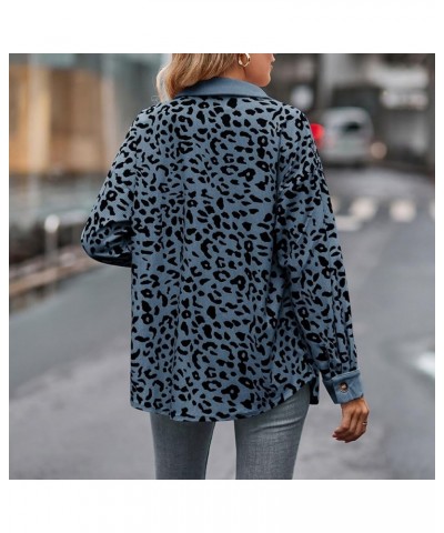 Corduroy Shacket for Women Casual Leopard Print Button Down Long Sleeve Shirt Jackets Fall Fashion Shaket Tops G03-blue $12.2...