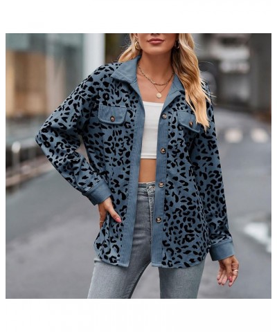 Corduroy Shacket for Women Casual Leopard Print Button Down Long Sleeve Shirt Jackets Fall Fashion Shaket Tops G03-blue $12.2...