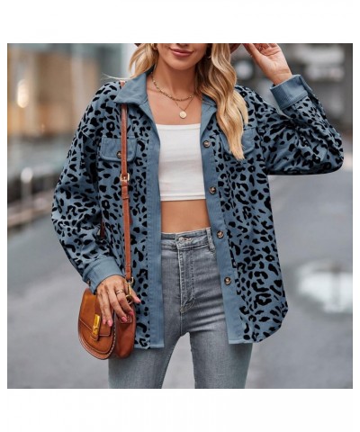 Corduroy Shacket for Women Casual Leopard Print Button Down Long Sleeve Shirt Jackets Fall Fashion Shaket Tops G03-blue $12.2...