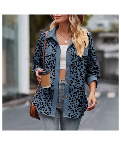 Corduroy Shacket for Women Casual Leopard Print Button Down Long Sleeve Shirt Jackets Fall Fashion Shaket Tops G03-blue $12.2...