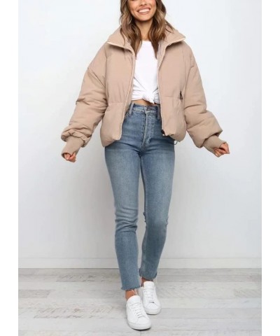 Women's Winter Cropped Puffer Jacket Crop Warm Cotton Jacket Baggy Short Padded Outerwear Coats Khaki $25.91 Jackets