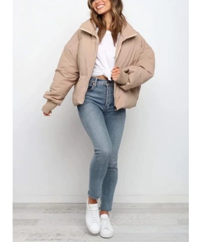 Women's Winter Cropped Puffer Jacket Crop Warm Cotton Jacket Baggy Short Padded Outerwear Coats Khaki $25.91 Jackets