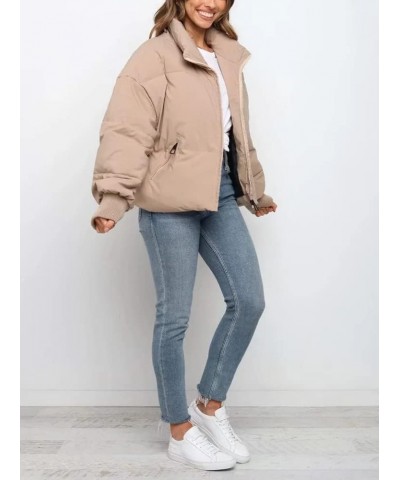 Women's Winter Cropped Puffer Jacket Crop Warm Cotton Jacket Baggy Short Padded Outerwear Coats Khaki $25.91 Jackets