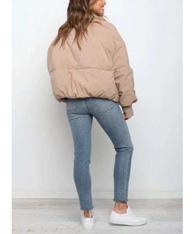 Women's Winter Cropped Puffer Jacket Crop Warm Cotton Jacket Baggy Short Padded Outerwear Coats Khaki $25.91 Jackets
