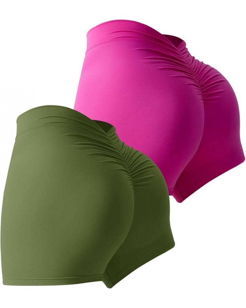 Women's Workout Shorts V Back Gym Biker Shorts Scrunch Butt Lifting, Buttery Soft Seamless Yoga Shorts Pink&olivedrab $9.71 A...