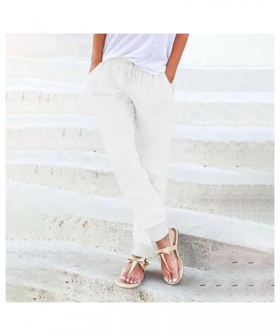 Women's Casual Lantern Tapered Harem Pants Drawstring Loose Linen Pants Women Summer Trousers Baggy Slacks with Pockets White...