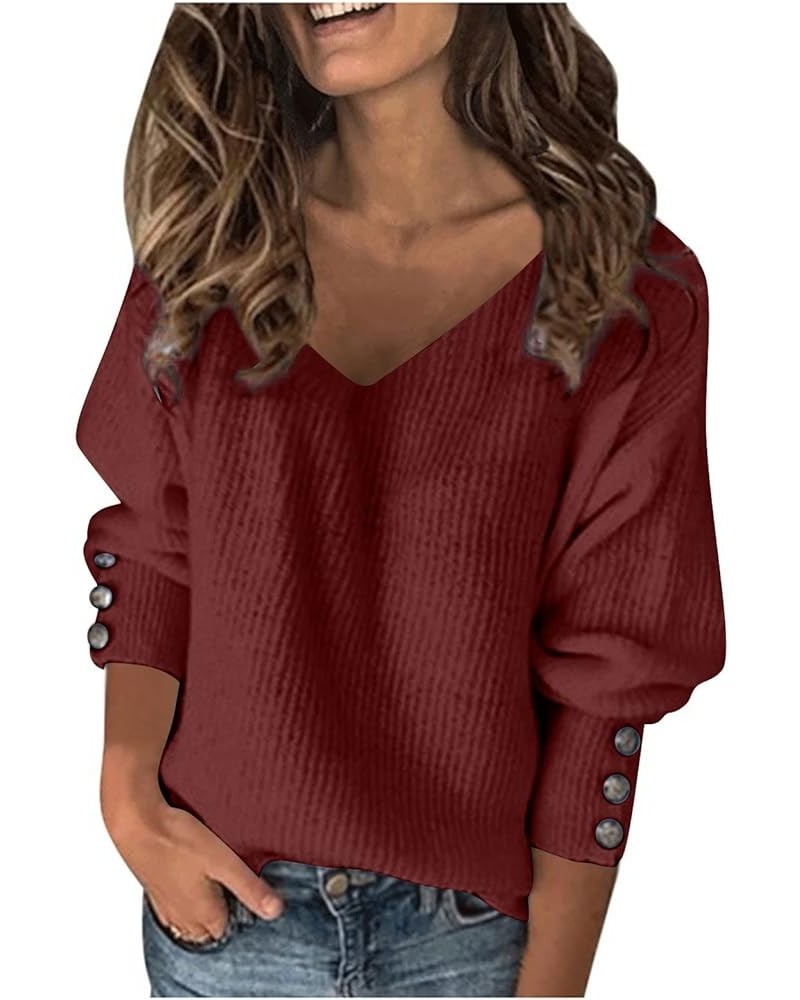 Womens Fashion Sweaters Long Sleeve Lightweight Knit Sweaters Pullover Dressy Casual Loose Oversized Jumper Tops I Wine $8.00...