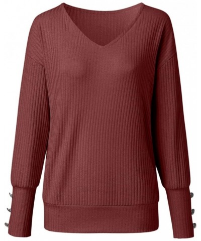 Womens Fashion Sweaters Long Sleeve Lightweight Knit Sweaters Pullover Dressy Casual Loose Oversized Jumper Tops I Wine $8.00...