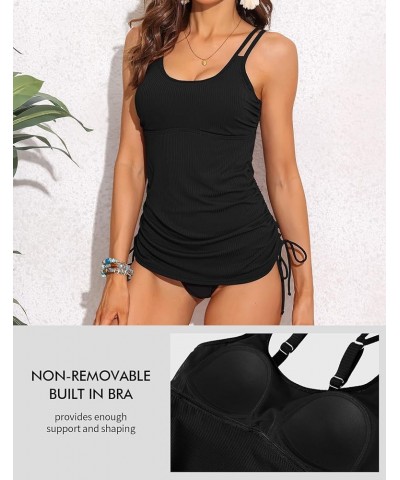 Women's Tankini Top Tie-Side Drawstrings Bathing Suit Top Ribbed Fabric Tummy Control Sporty Swimsuit Top Black $13.48 Swimsuits