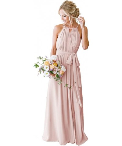 Women's Halter Chiffon Bridesmaid Dresses for Women Long A-Line Simple Formal Dresses Pleated CYM032 Blush Pink $25.97 Dresses