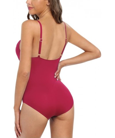 Women's One Piece Swimsuits Pin Tucked Surplice Swimwear Tummy Control Bathing Suits Monokinis Red $21.92 Swimsuits