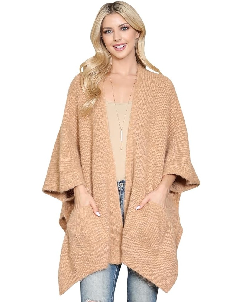 Classic Soft Knit Poncho Shawl Wrap - Turtleneck Sweater Pullover Basic Warm High Cowl Neck Chunky Crochet Knitted Pocket Kim...