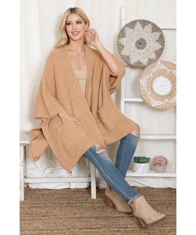 Classic Soft Knit Poncho Shawl Wrap - Turtleneck Sweater Pullover Basic Warm High Cowl Neck Chunky Crochet Knitted Pocket Kim...