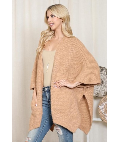 Classic Soft Knit Poncho Shawl Wrap - Turtleneck Sweater Pullover Basic Warm High Cowl Neck Chunky Crochet Knitted Pocket Kim...