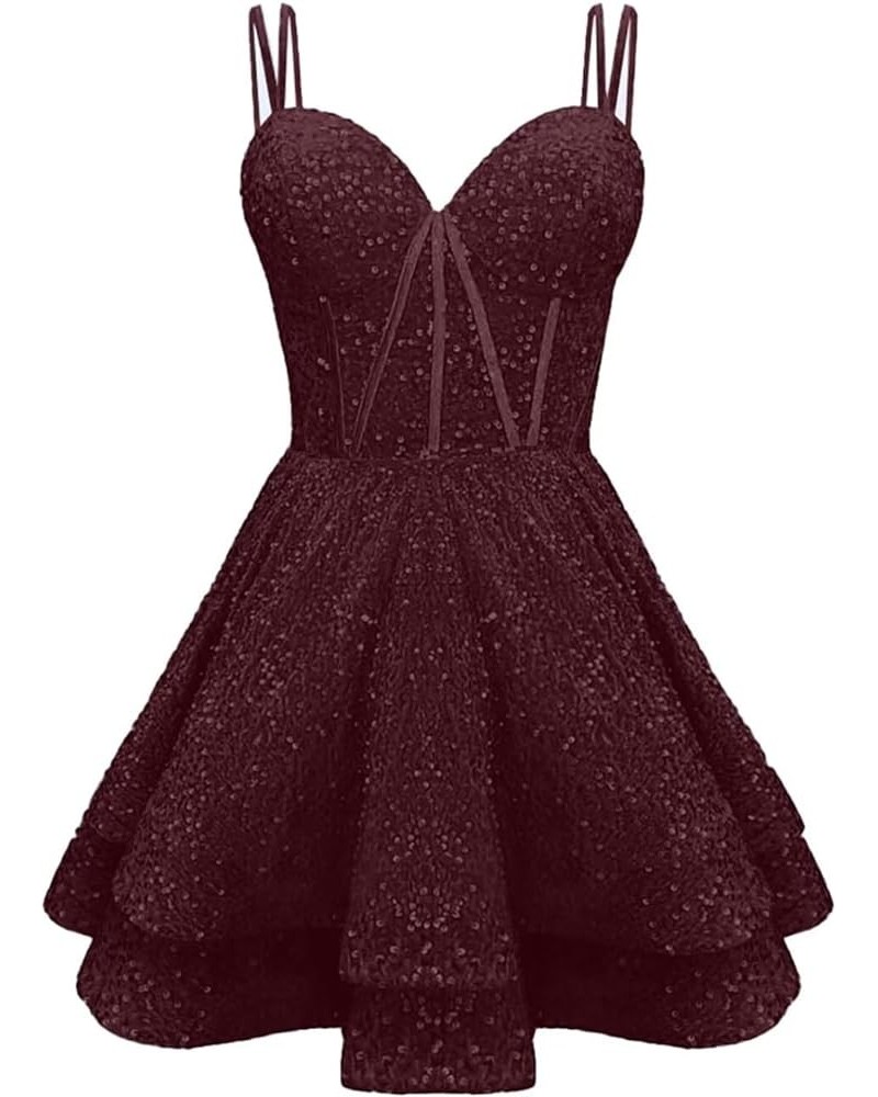 Corset Sequin Homecoming Dresses for Teens 2024 Sparkly Short Prom Dresses Formal Cocktail Party Gowns Dark Burgundy $26.95 D...