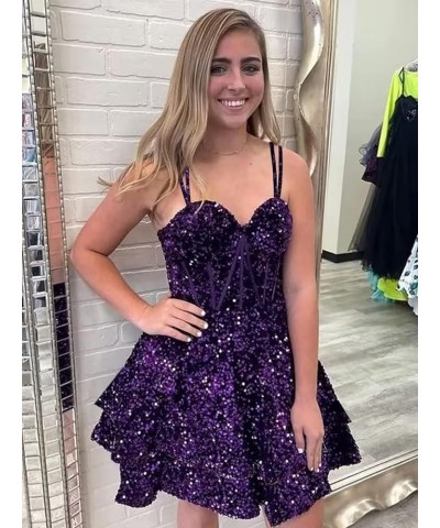 Corset Sequin Homecoming Dresses for Teens 2024 Sparkly Short Prom Dresses Formal Cocktail Party Gowns Dark Burgundy $26.95 D...