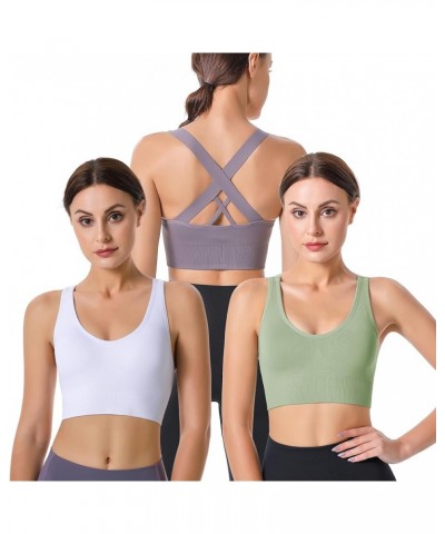 Sports Bras for Women High Impact Cross Back Strappy Bras Cropped Padded Seamless Workout Yoga Bras Set Blue White Purple Gre...
