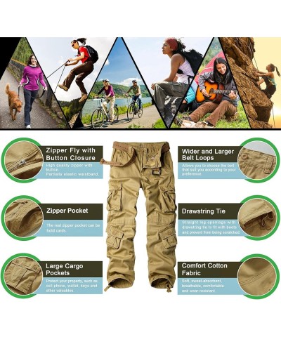 Women's Casual Combat Cargo Pants, Cotton Outdoor Camouflage Military Multi Pockets Work Pants 03 Khaki $27.35 Pants