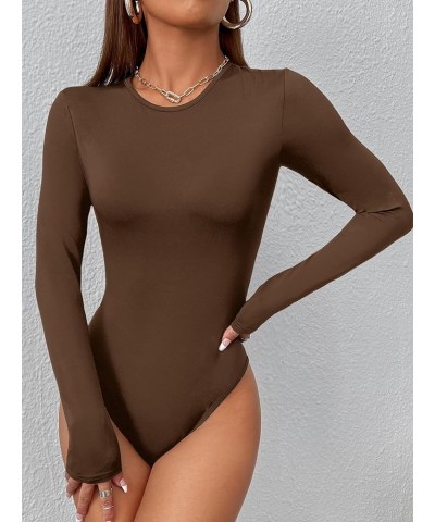 Women's Jumpsuit Solid Slim Fit Bodysuit Jumpsuit Decorall (Color : Burgundy, Size : Small) Medium Mocha Brown $14.21 Bodysuits