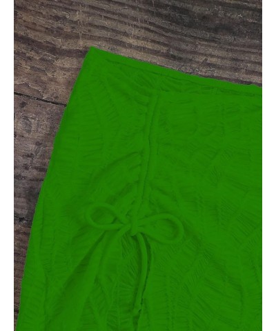 Women's Drawstring Front Split Hem Lettuce Trim Beach Cover Up Skirt Green $11.12 Swimsuits