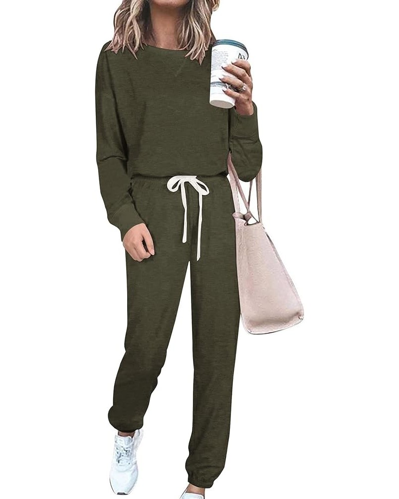 Women's Tie Dye Two Piece Pajamas Set Casual Long Sleeve Sweatshirt with Long Pants Loungewear Solid Army Green $15.49 Sleep ...
