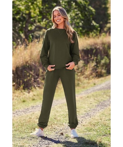 Women's Tie Dye Two Piece Pajamas Set Casual Long Sleeve Sweatshirt with Long Pants Loungewear Solid Army Green $15.49 Sleep ...