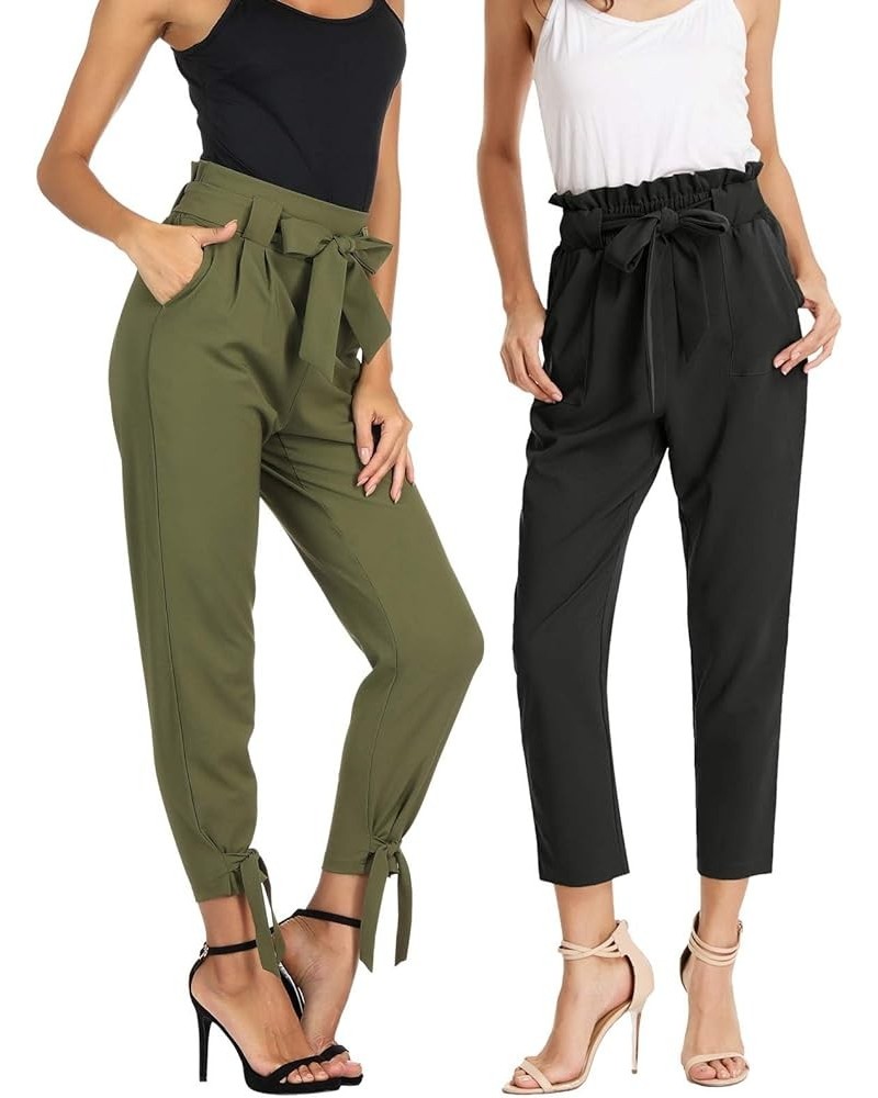 Womens Casual High Waist Pencil Pants with Bow-Knot Pockets for Work 2pc Pack- 1011 Black+0903 Army Green $13.99 Pants