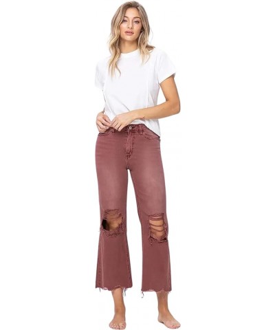 by Flying Monkey Distressed Cropped Flare Jeans Olive High-Waist Russet Brown $44.28 Jeans