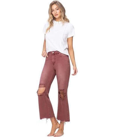 by Flying Monkey Distressed Cropped Flare Jeans Olive High-Waist Russet Brown $44.28 Jeans