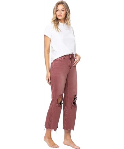 by Flying Monkey Distressed Cropped Flare Jeans Olive High-Waist Russet Brown $44.28 Jeans
