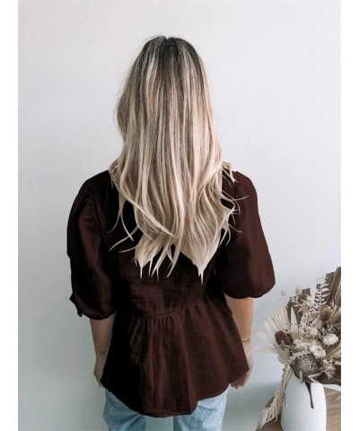 Womens Summer Peplum Tops Loose Casual Tunic 2023 Balloon Sleeve Blouses Crew Neck Cute Shirts Coffee $13.80 Tops