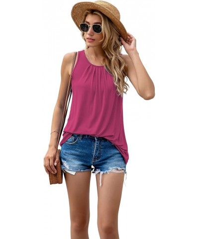 Women's Summer Sleeveless Pleated Back Closure Casual Tank Tops A-06- Rose Red $11.00 Tops