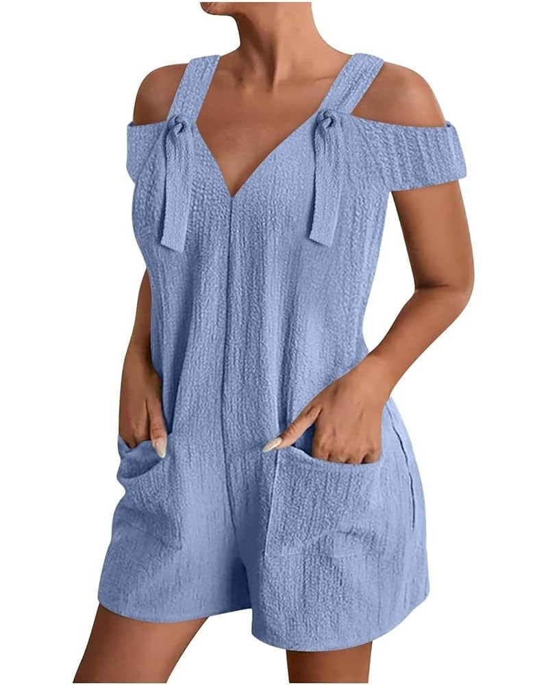 Rompers for Women Summer Short Jumpsuits Casual Sleeveless Tie Knot Strap Jumpsuit One Piece Overalls with Pockets 04-blue $1...