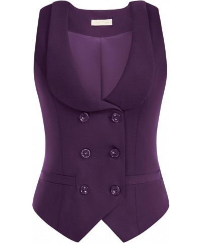 Women Double Breasted Waistcoat Vintage Lapel Collar Vest Coat with 2 Pockets Purple $26.39 Vests