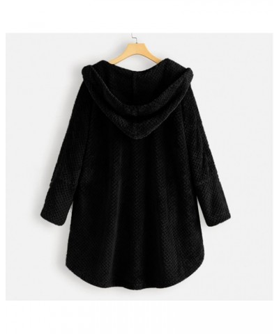 Women Winter Cute Fleece Coat Long Sleeve Button Plush Hooded Jacket Oversized Windproof Outwear Plus Size A-black $7.79 Jackets
