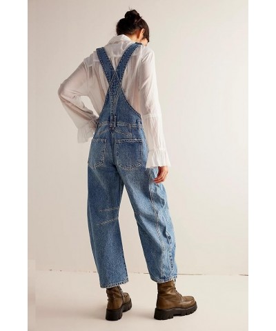 Women's Denim Overall Casual Straight Wide Leg Bib Jeans Overall Adjustable Straps Denim Romper Stretch Jumpsuits Blue $25.36...