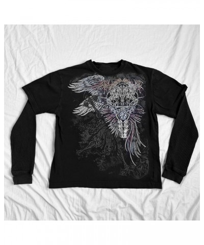 Y2k Women Grunge Long Sleeve Top Vintage Aesthetic Gothic Graphic Print T Shirt Oversized Baggy Tee Clothes Black Wing $11.76...