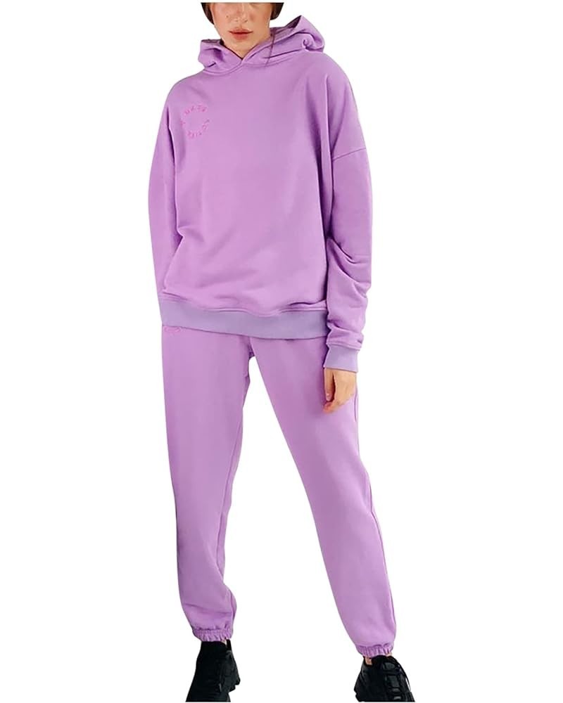 Women's Workout Outfits 2 Pieces Jogger Tracksuit Long Sleeve Tops Plus Size High Waist Pants Sweat Suits Hpurple $15.92 Acti...