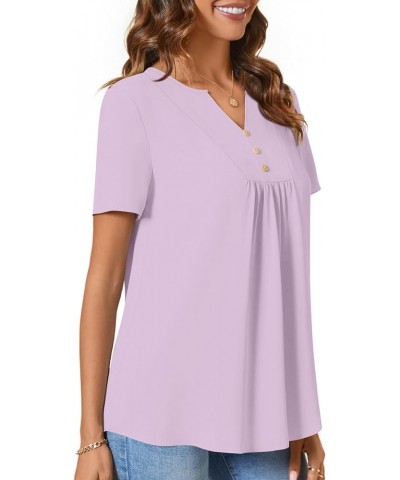 Womens Short Sleeve Summer Tunic Tops Dressy Chiffon Blouse Henley Shirts 2024 Casual Pullover Taro Purple $10.81 Tops