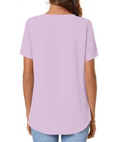 Womens Short Sleeve Summer Tunic Tops Dressy Chiffon Blouse Henley Shirts 2024 Casual Pullover Taro Purple $10.81 Tops
