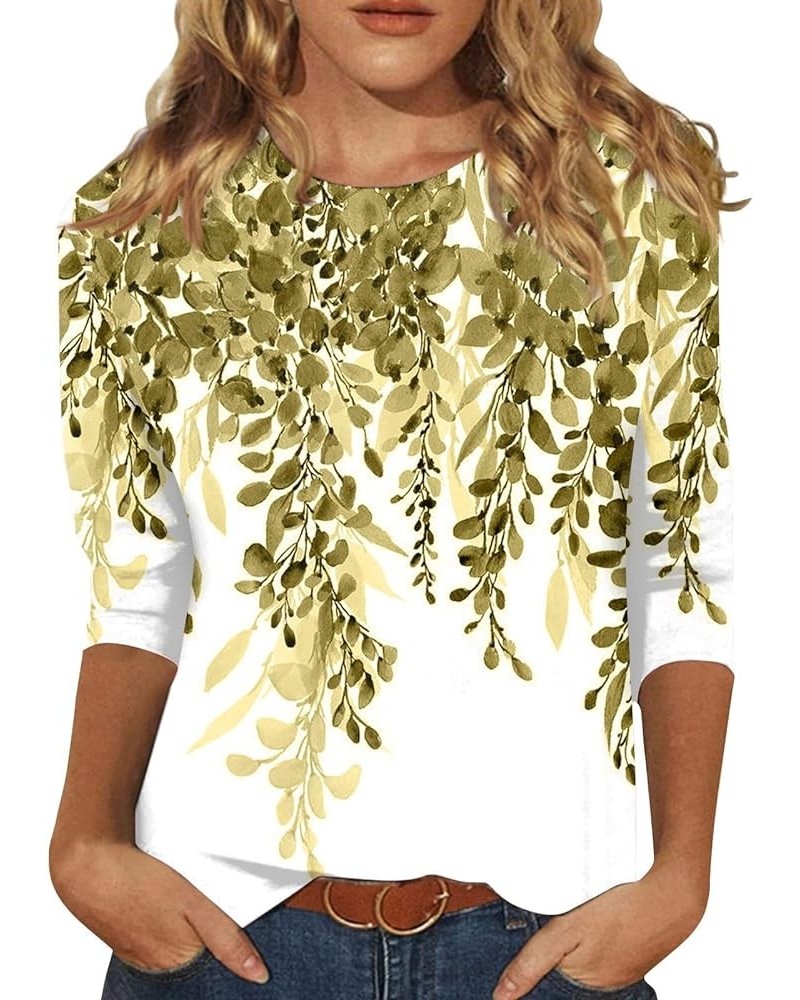 Women 3/4 Sleeve Shirts 2024 Dress Casual T Shirt Loose Crewneck Tees Blouses Basic Print Graphic Tops Pullover Yellow $6.06 ...