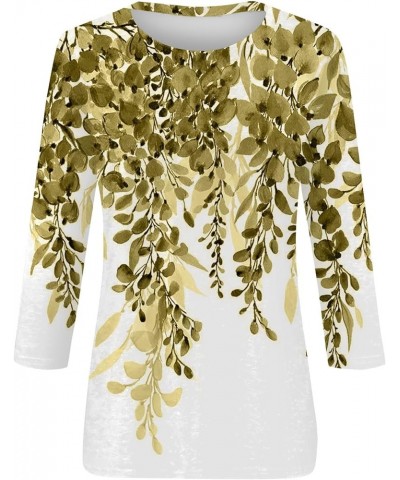 Women 3/4 Sleeve Shirts 2024 Dress Casual T Shirt Loose Crewneck Tees Blouses Basic Print Graphic Tops Pullover Yellow $6.06 ...