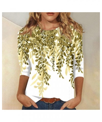 Women 3/4 Sleeve Shirts 2024 Dress Casual T Shirt Loose Crewneck Tees Blouses Basic Print Graphic Tops Pullover Yellow $6.06 ...