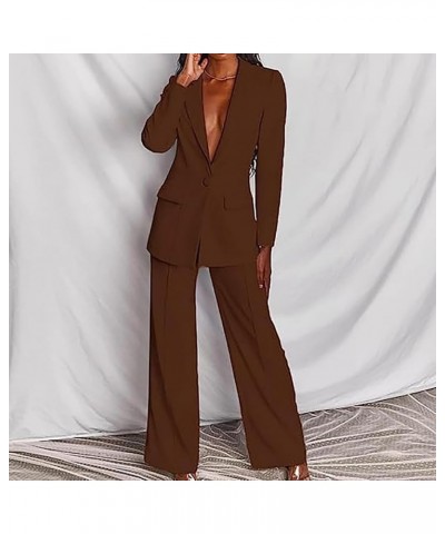 Women's Suit Set Work Business 2 Piece Outfits Single Button Open Front Blazer Jackets and High Waist Wide Leg Pants Coffee $...
