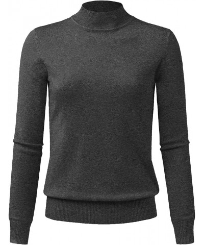 Women's Mock Neck Long Sleeve Solid Basic Soft Stretch Pullover Knit Sweater Jps001_charcoal $15.50 Sweaters