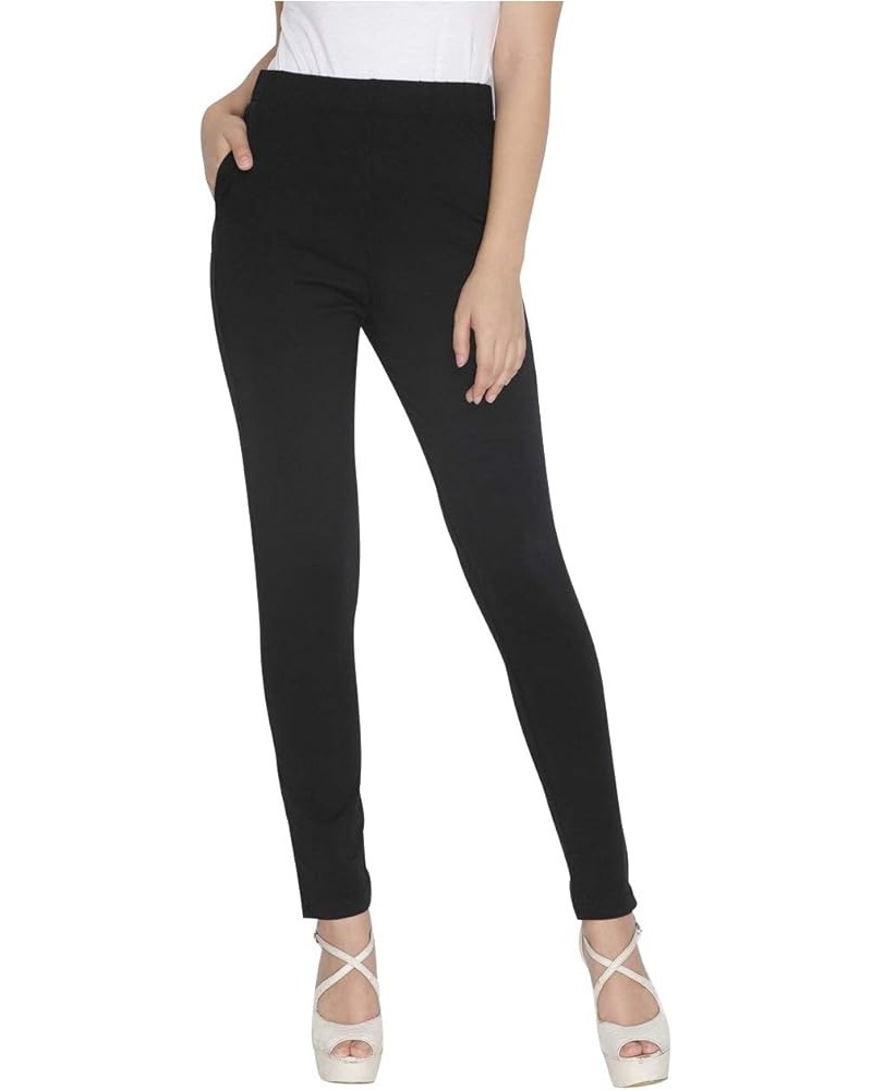 Womens Plain Soft Cotton Stretch Pants High Waist Elastic Closure One Pocket Comfortable Dress Pants Black $10.71 Pants