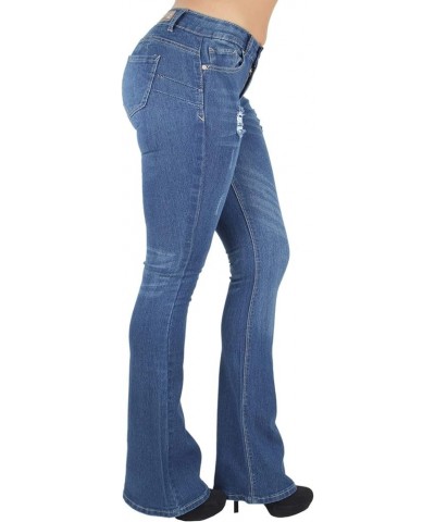 Jack David H&Y Women's 70s Trendy Sexy Rhinestone Studded Flare Fitted Bell Bottom Denim Jeans Blue Distressed N677c $16.79 J...