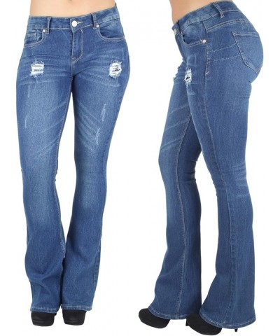 Jack David H&Y Women's 70s Trendy Sexy Rhinestone Studded Flare Fitted Bell Bottom Denim Jeans Blue Distressed N677c $16.79 J...