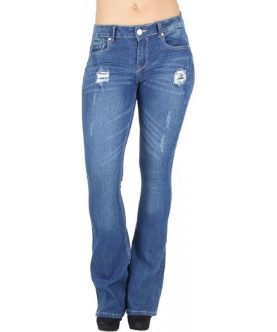 Jack David H&Y Women's 70s Trendy Sexy Rhinestone Studded Flare Fitted Bell Bottom Denim Jeans Blue Distressed N677c $16.79 J...