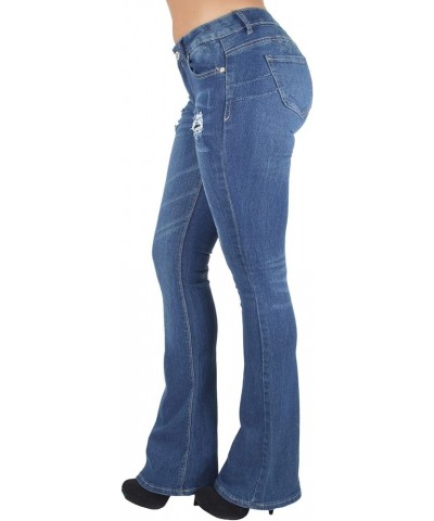 Jack David H&Y Women's 70s Trendy Sexy Rhinestone Studded Flare Fitted Bell Bottom Denim Jeans Blue Distressed N677c $16.79 J...